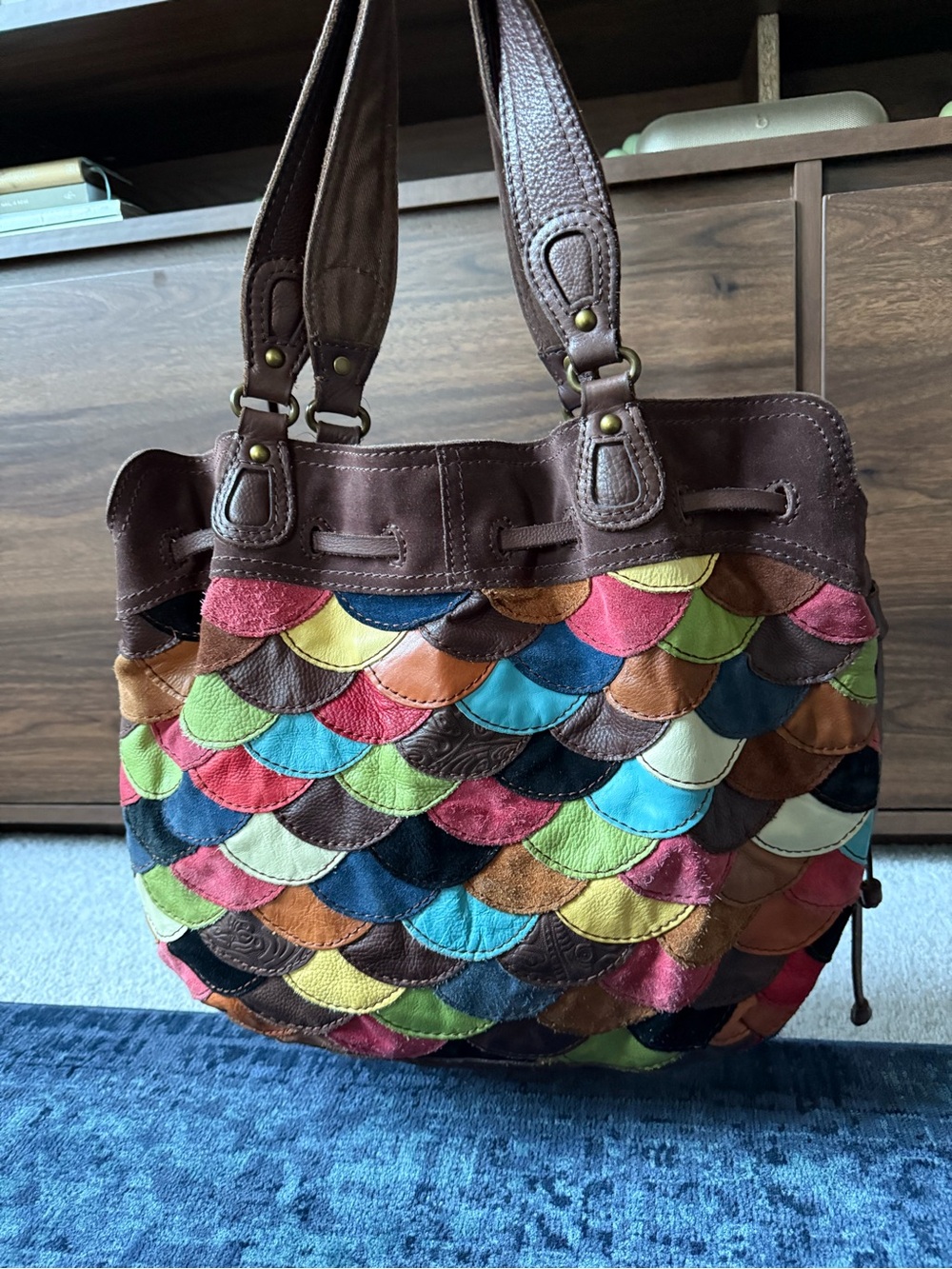 Vintage Lucky Brand Rainbow Scalloped Patchwork Hobo Bag